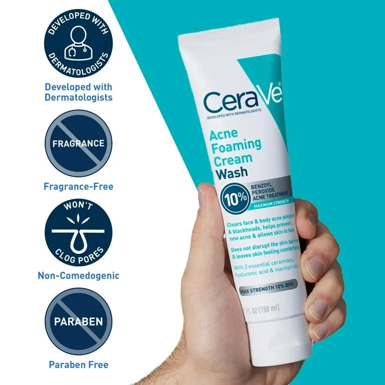 CeraVe Acne Foaming Cream Cleanser with 10% Benzoyl Peroxide