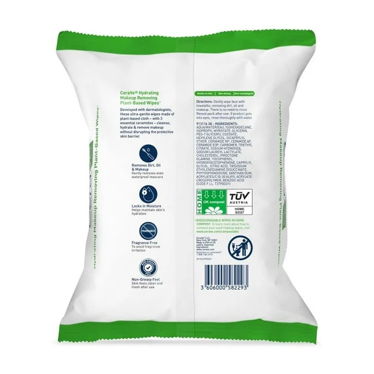 CeraVe Hydrating Makeup Removing Plant-Based Wipes