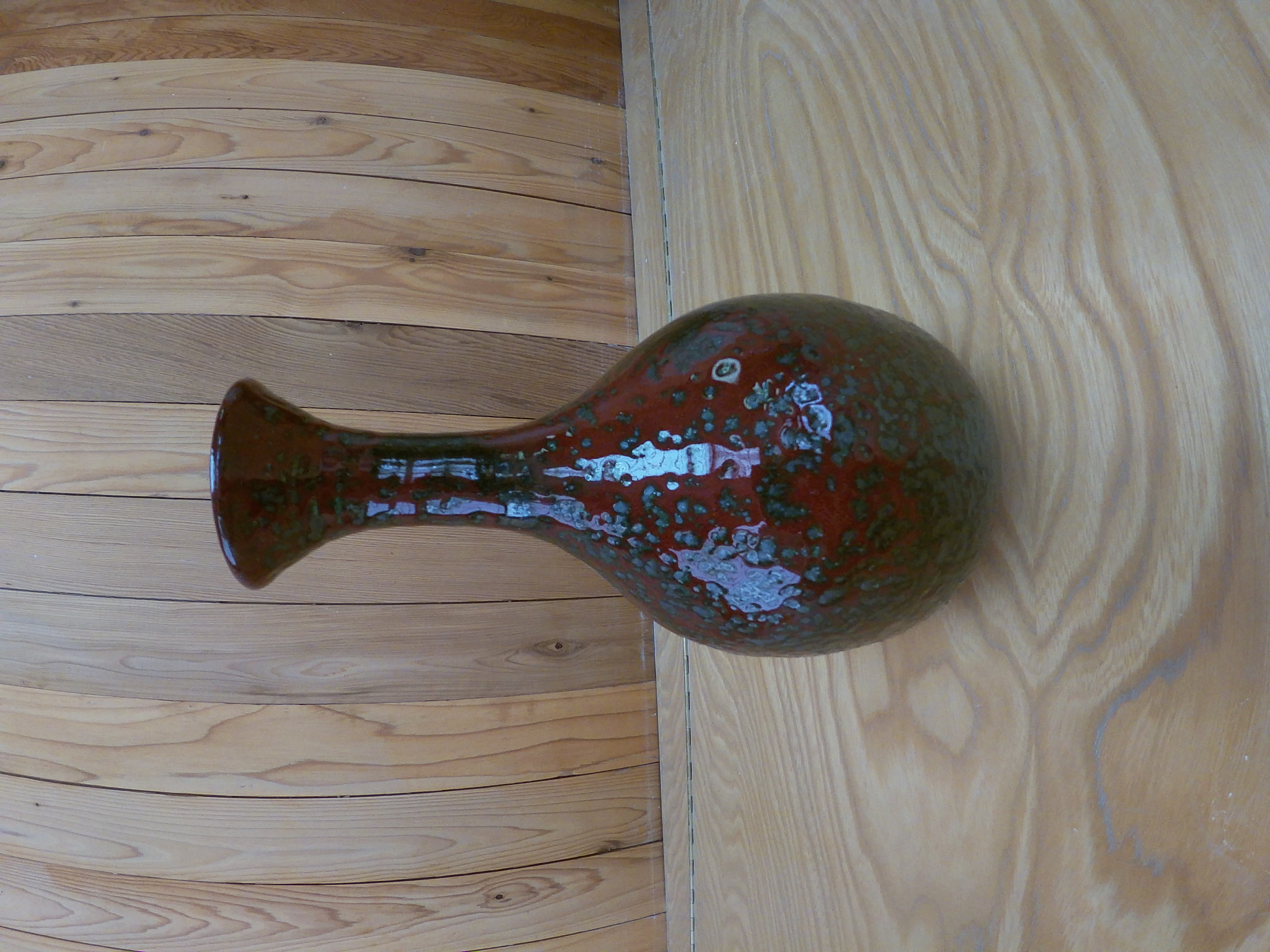 Red and Black Raku Ceramic Glazed Vase