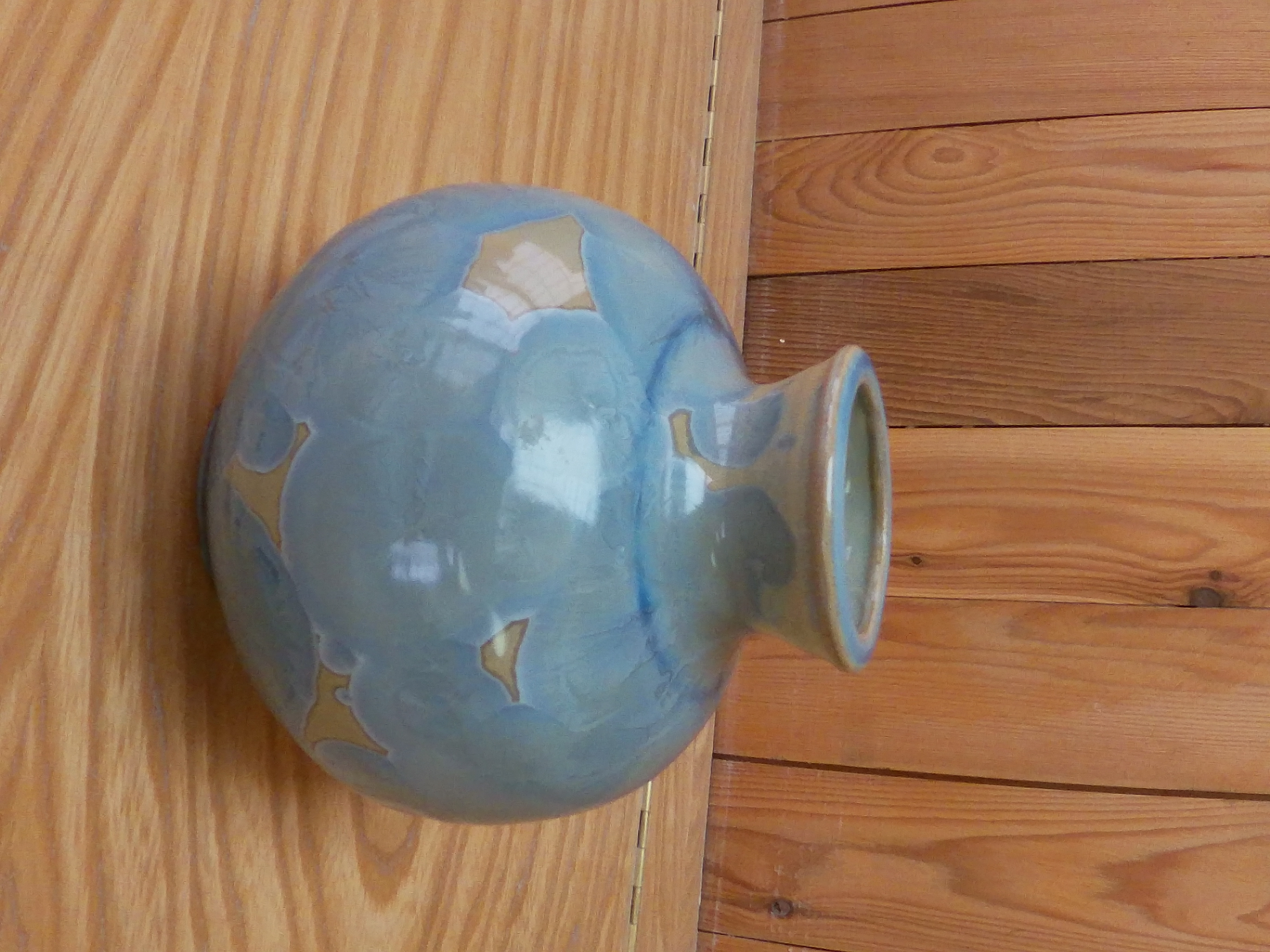 Handcrafted Blue and Beige Crystalline Vase