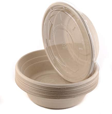 BIODEGRADABLE PULP ROUND SALAD BOWL WITH PET LID | 300 pieces-32oz(1000ml)