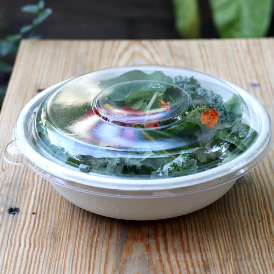 BIODEGRADABLE PULP ROUND SALAD BOWL WITH PET LID | 300 pieces-32oz(1000ml)
