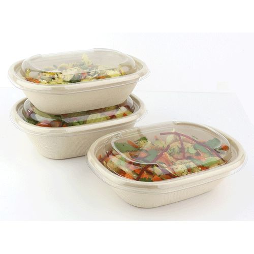 BIODEGRADABLE PULP OVAL SALAD BOWL WITH PET LID | 300 pieces -26oz