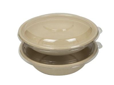 BIODEGRADABLE PULP ROUND SALAD BOWL WITH PET LID | 300 pieces-32oz(1000ml)