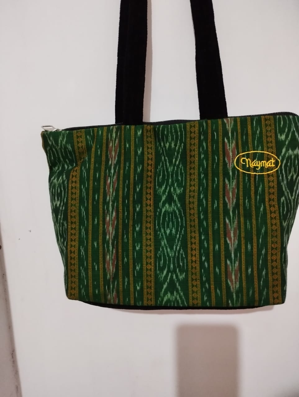 Green Patterned Fabric Tote Bag