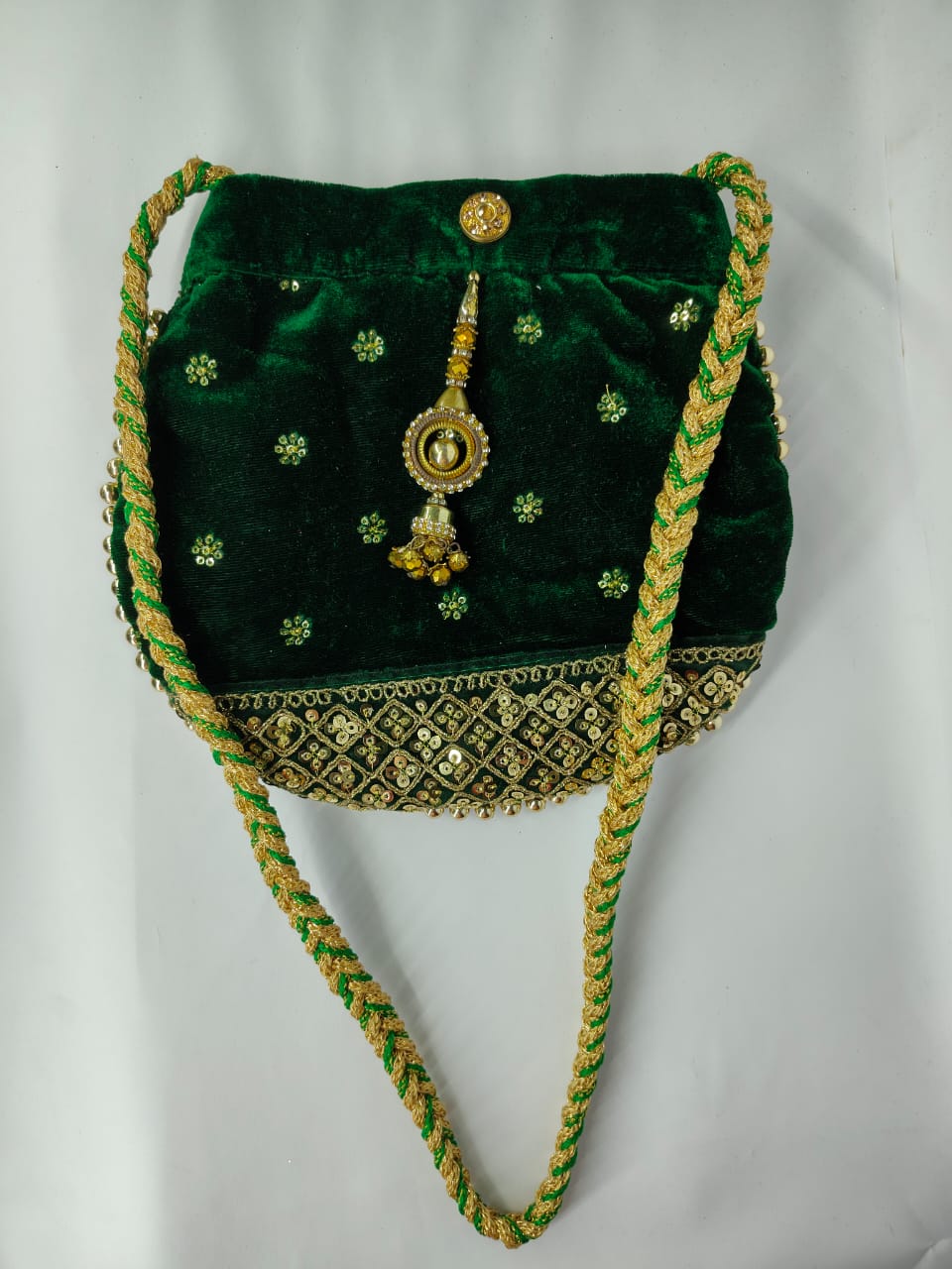 Traditional Green Velvet Potli Bag