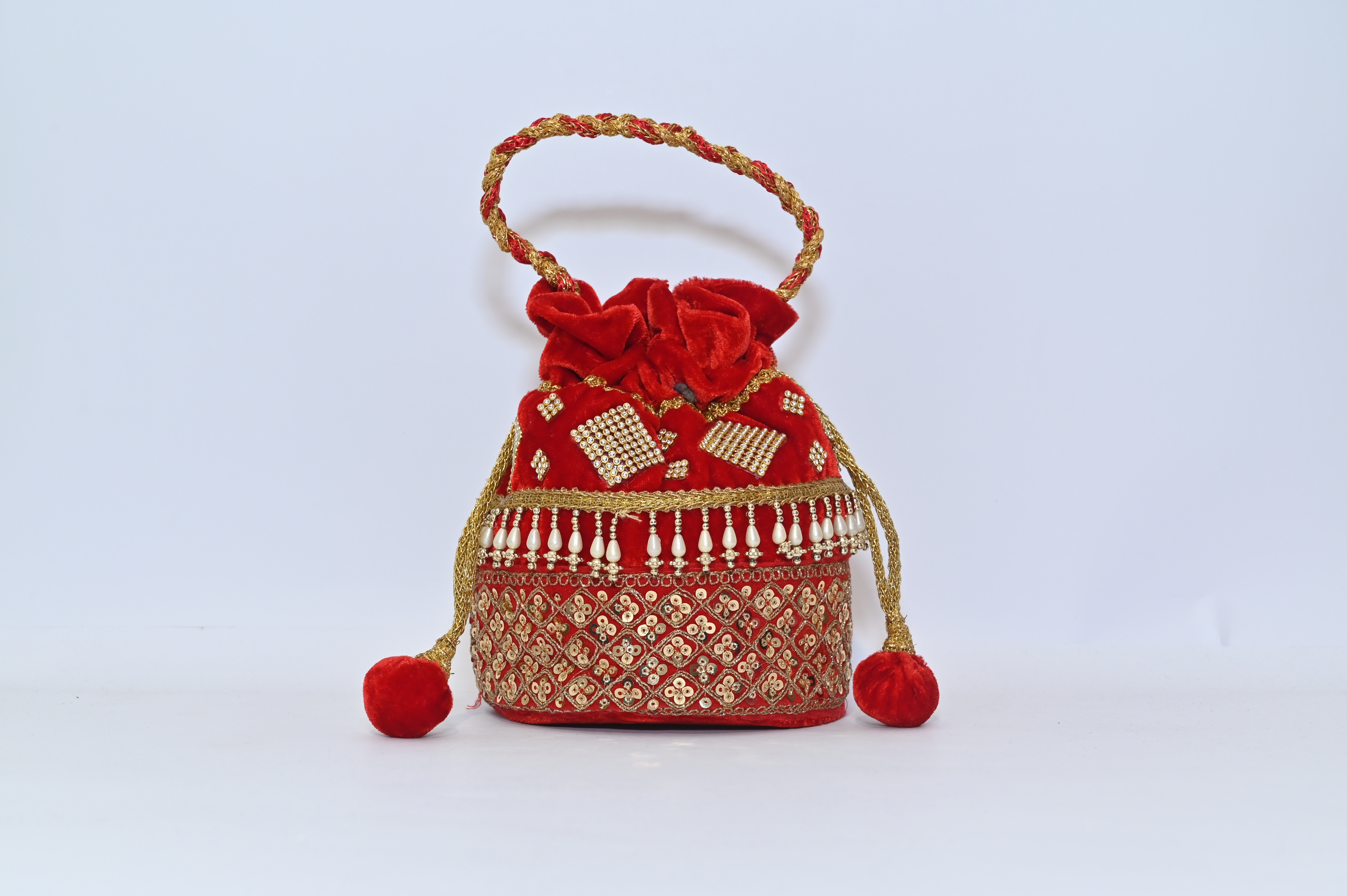 Traditional Red Embroidered Potli Bag