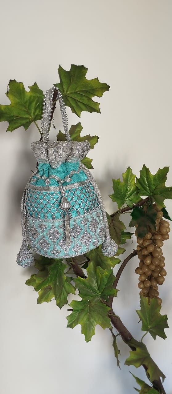 Embroidered Drawstring Handbag