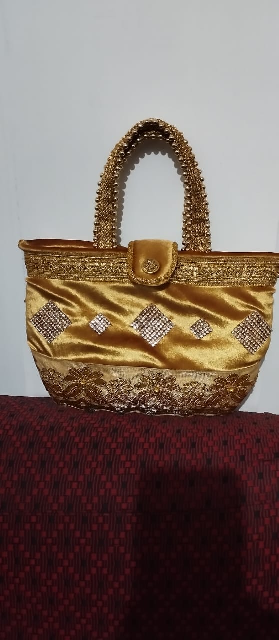 Embroidered Golden Handbag