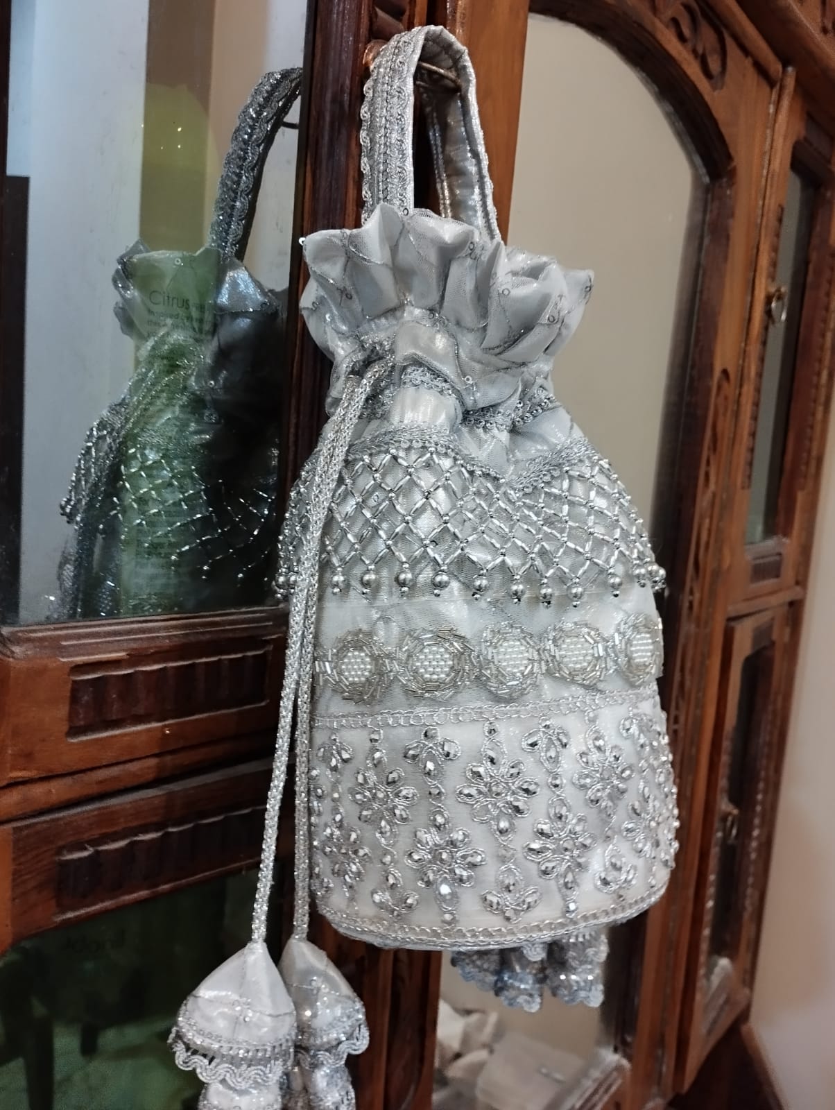 Silver Embellished Potli Bag