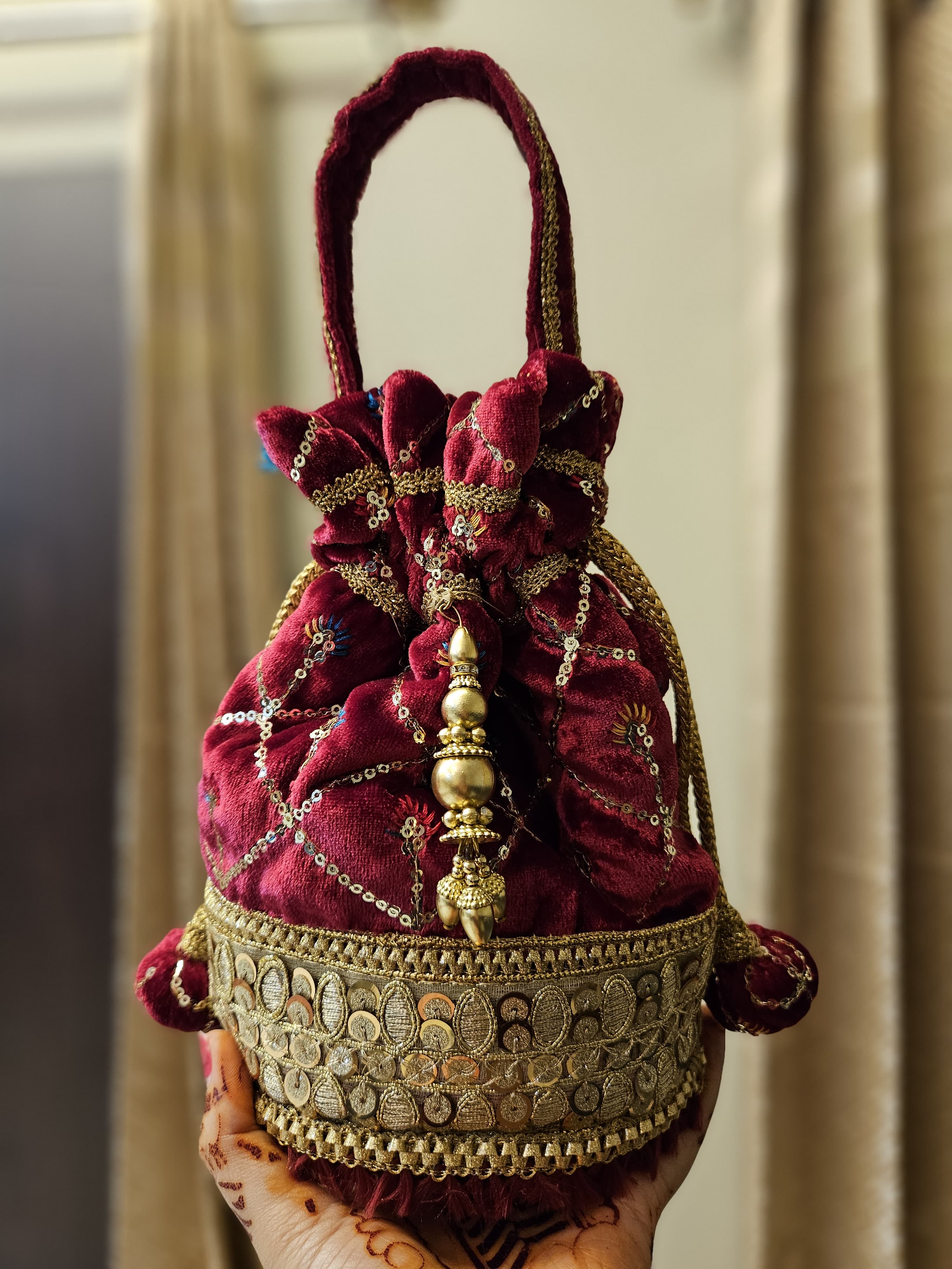 Embroidered Velvet Potli Bag