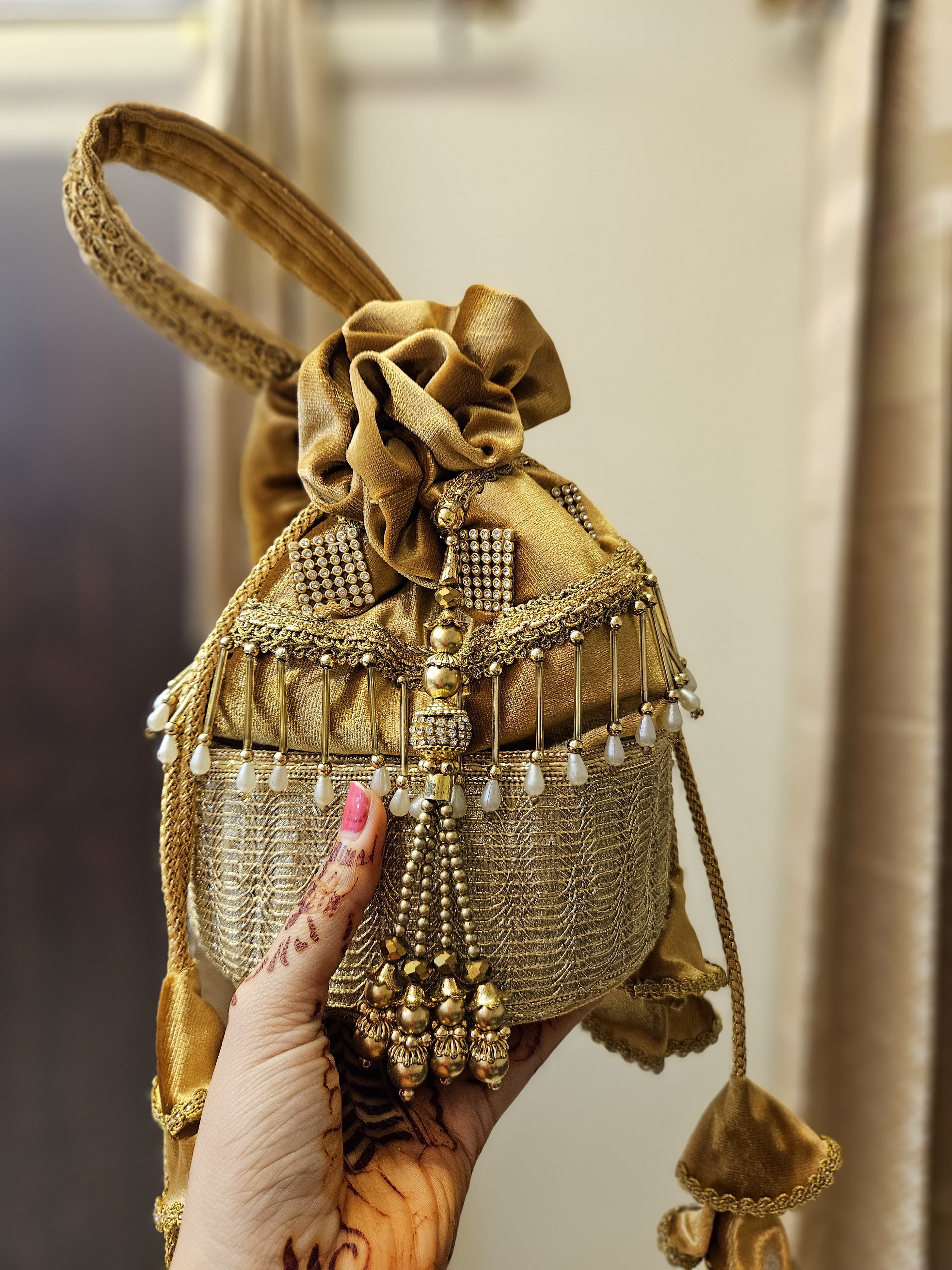 Golden Embroidered Potli Bag