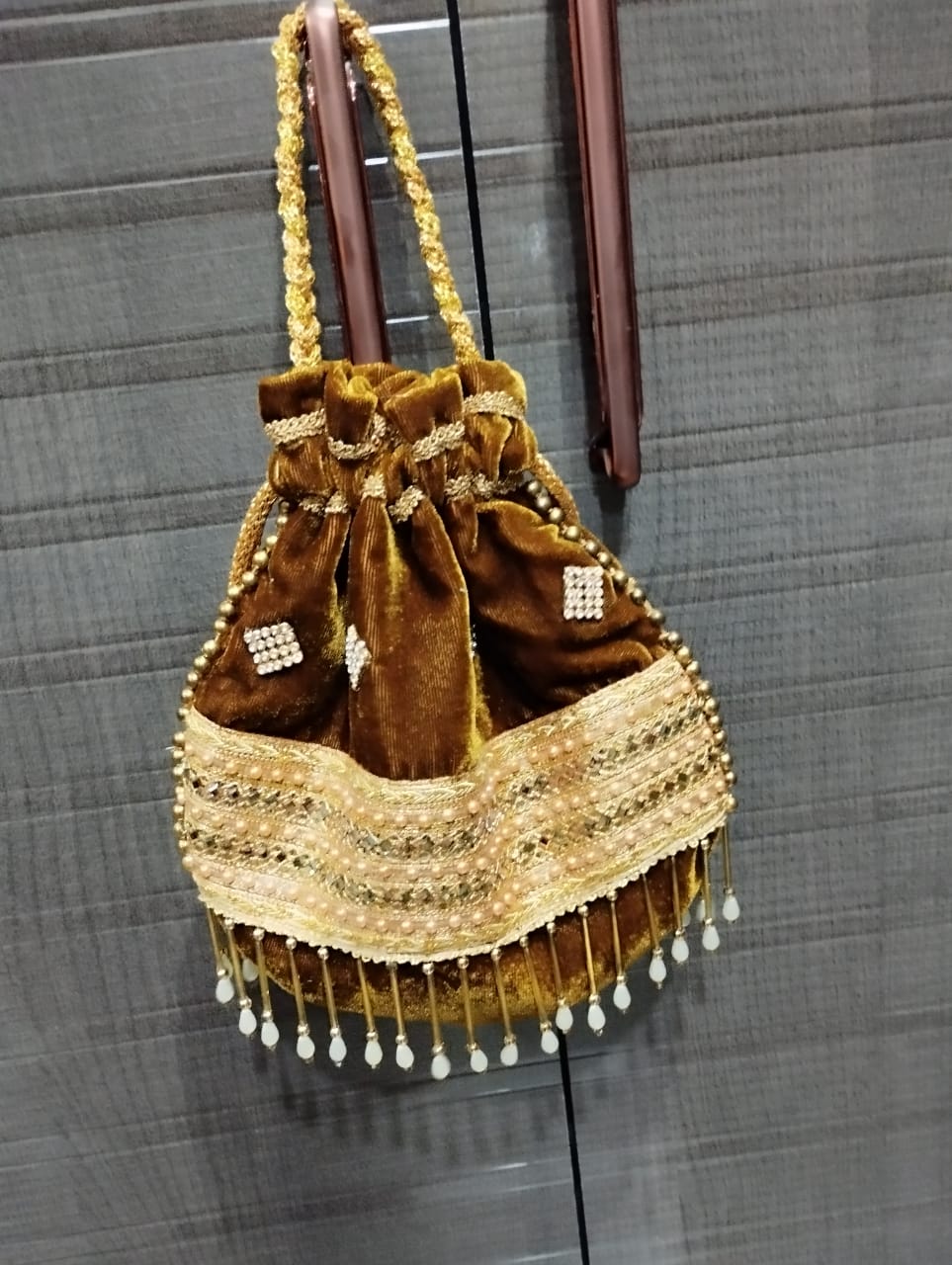 Golden Velvet Pouch Bag