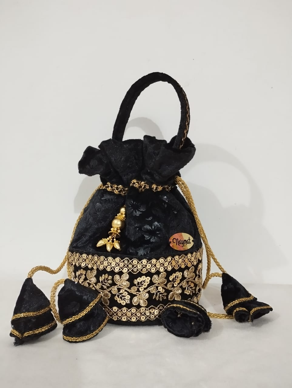 Embroidered Black Potli Bag
