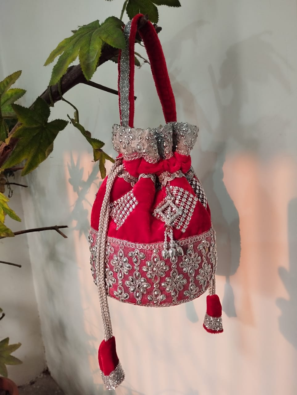 Red Embroidered Potli Bag