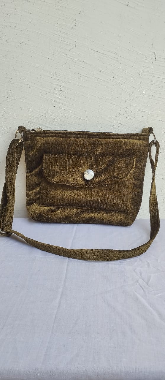 Brown Velvet Shoulder Bag