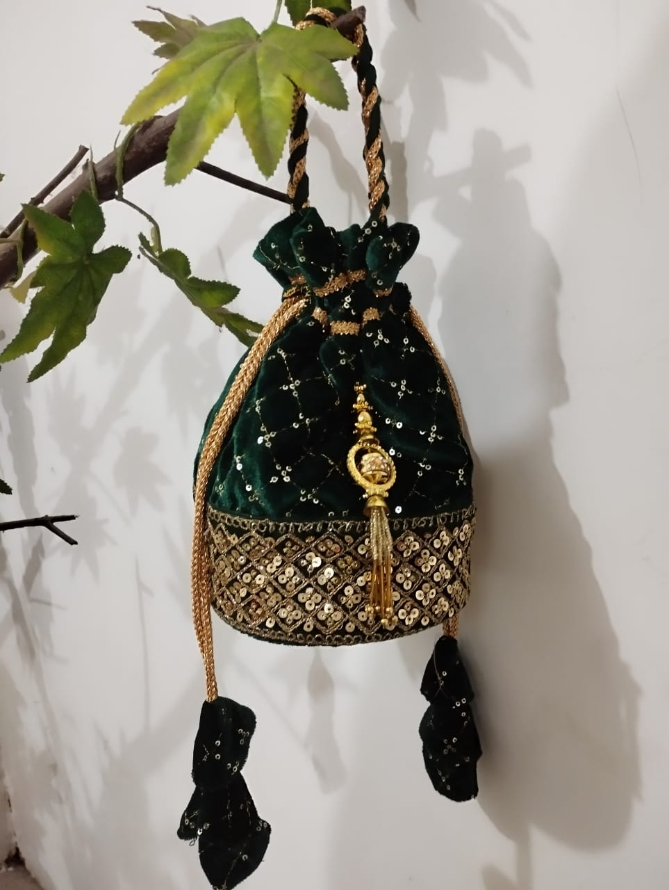 Embroidered velvet potli bag