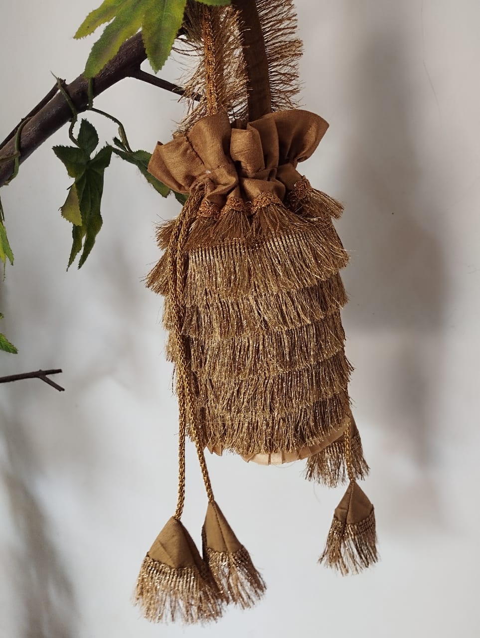 Vintage Fringe Drawstring Bag