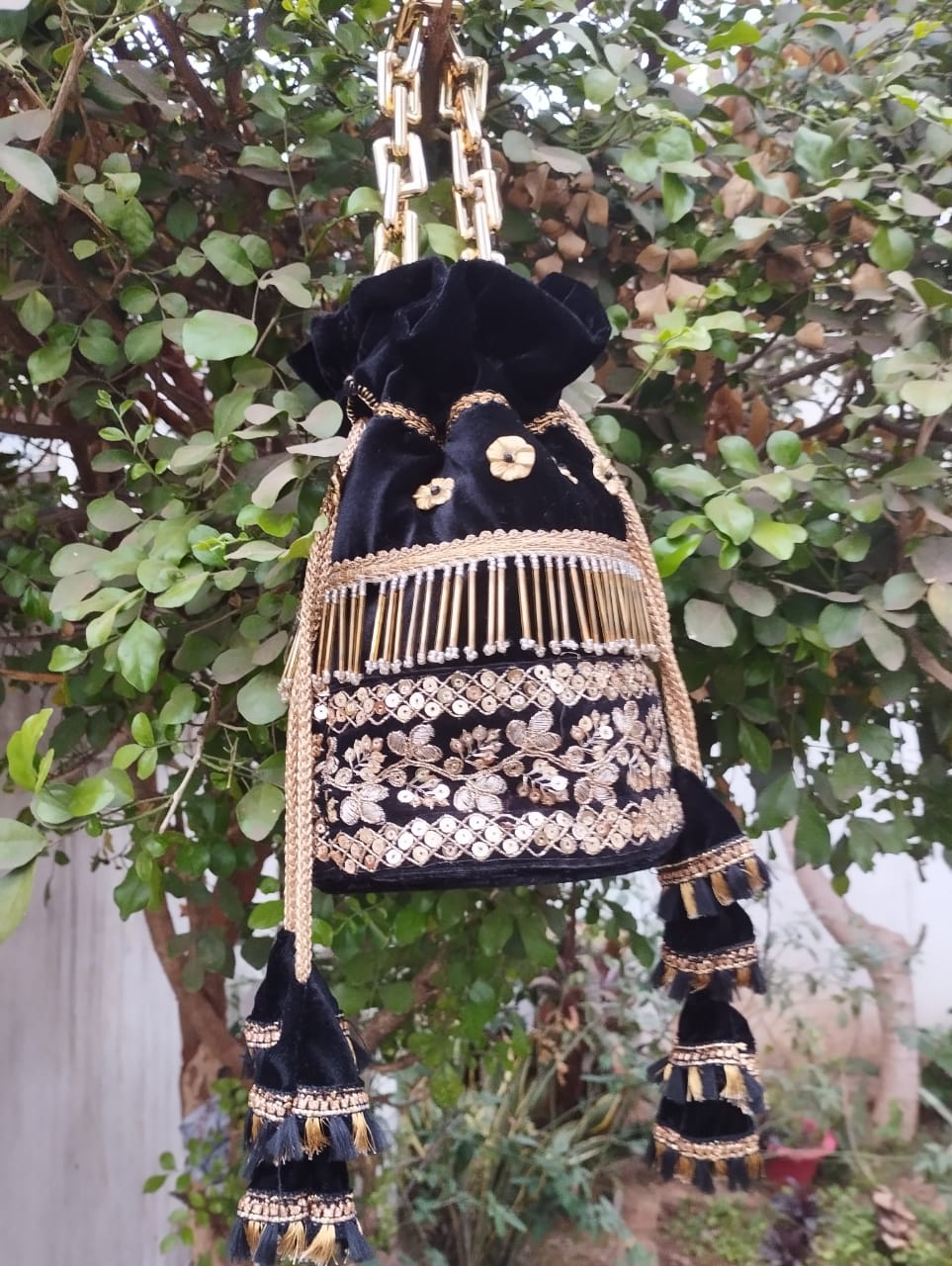Embroidered Velvet Potli Bag