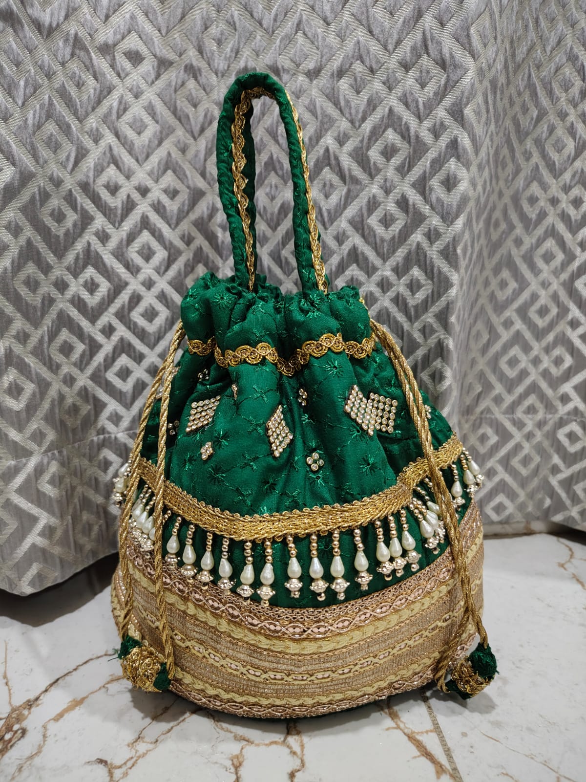 Green Embroidered Potli Bag