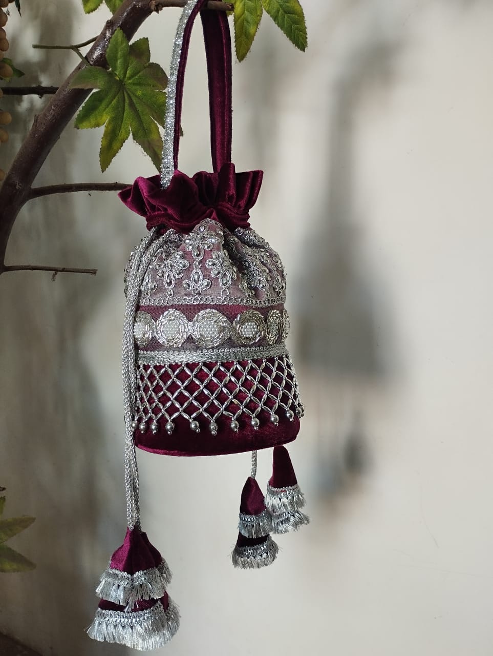 Embroidered Velvet Potli Bag