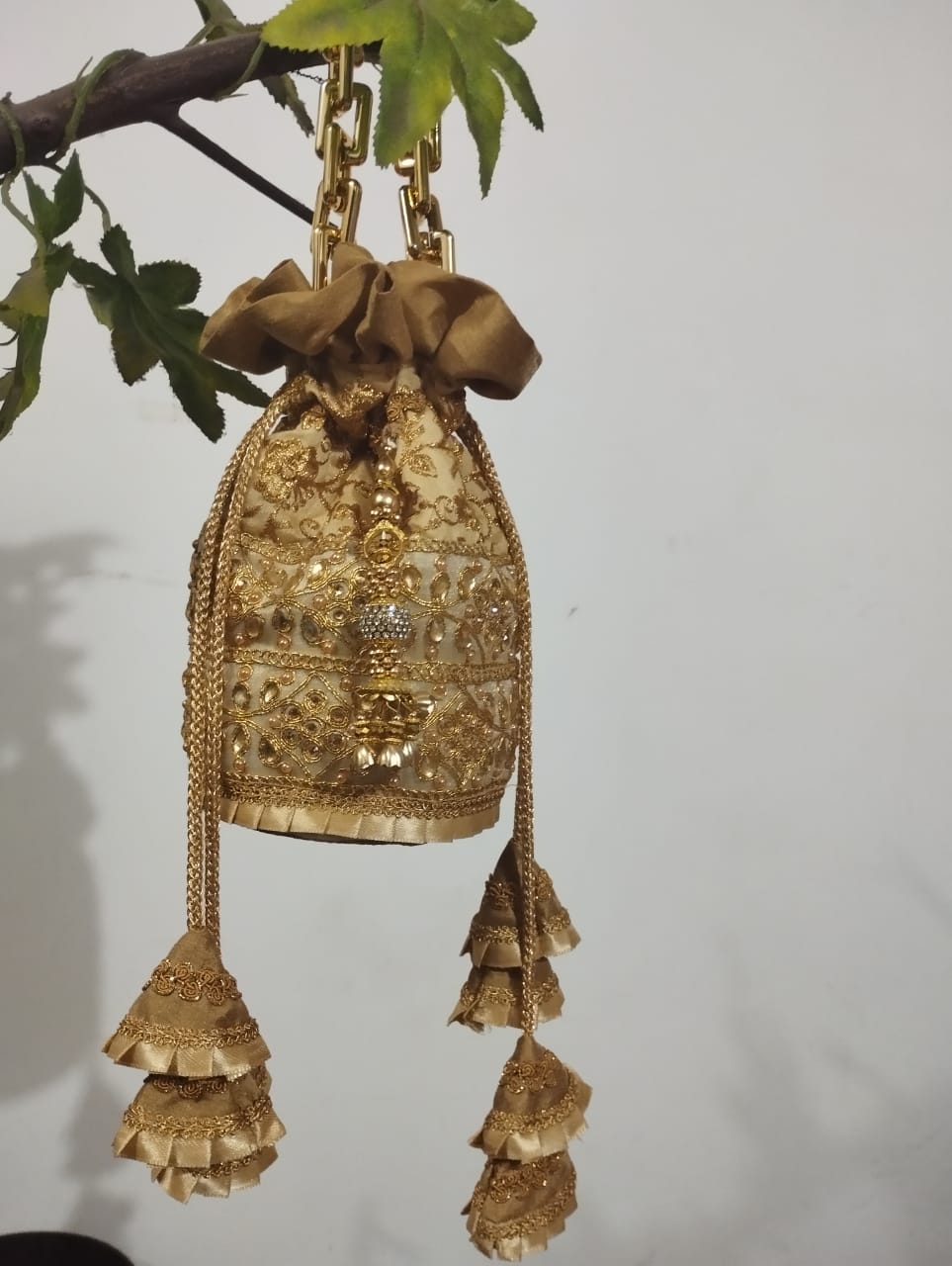 Golden Embroidered Potli Bag