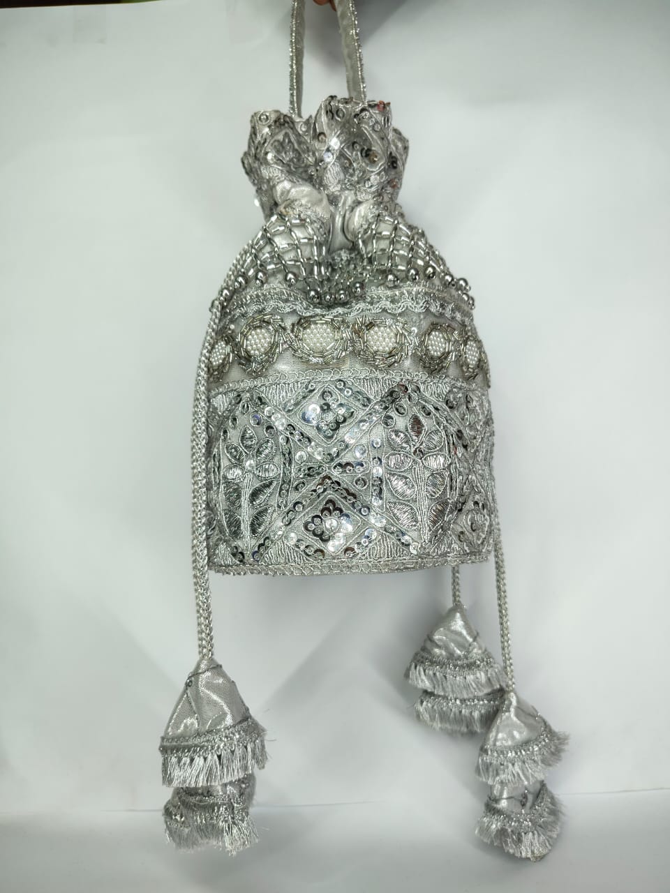 Silver Embroidered Potli Bag