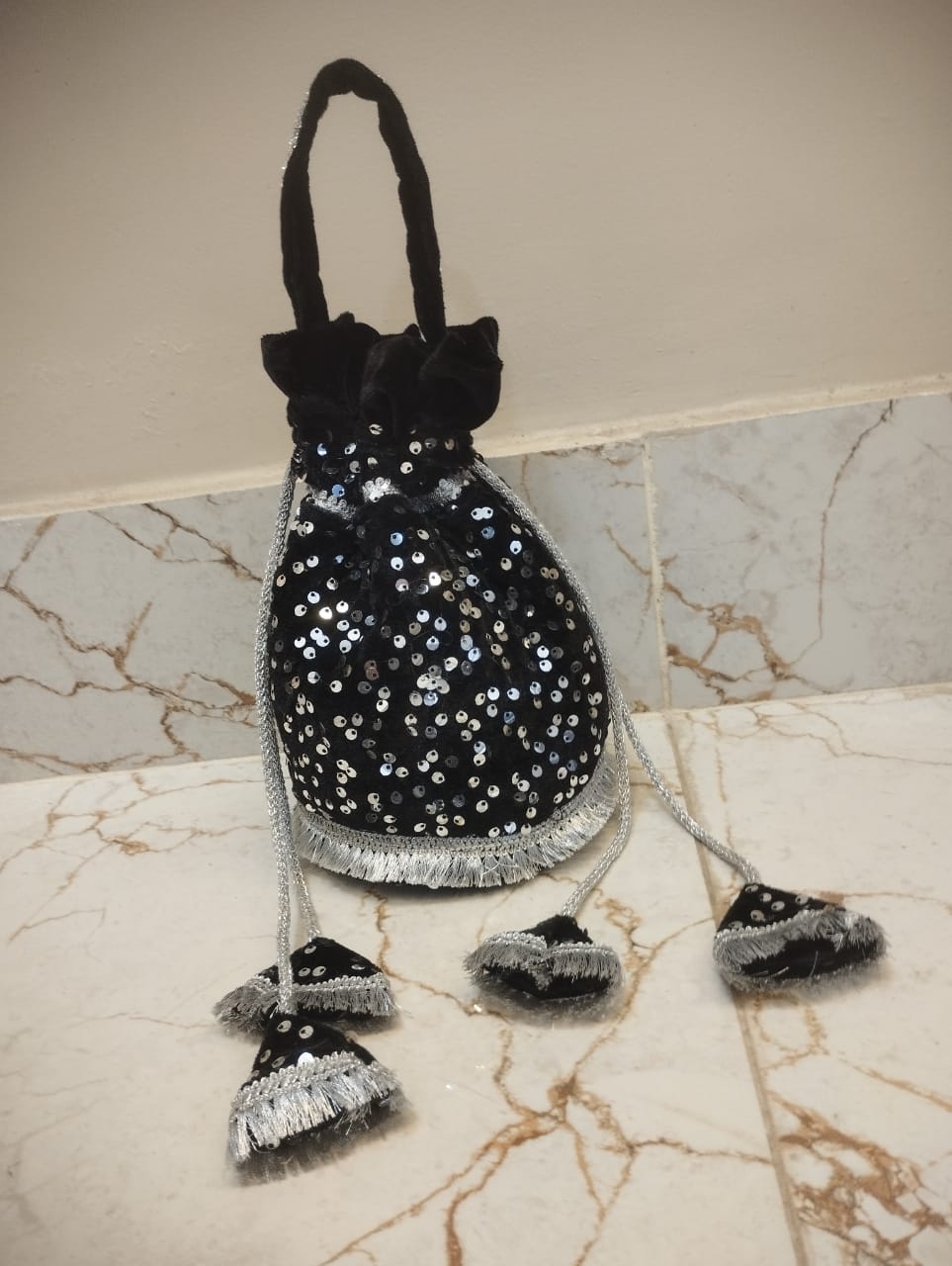 Black Sequin Potli Bag