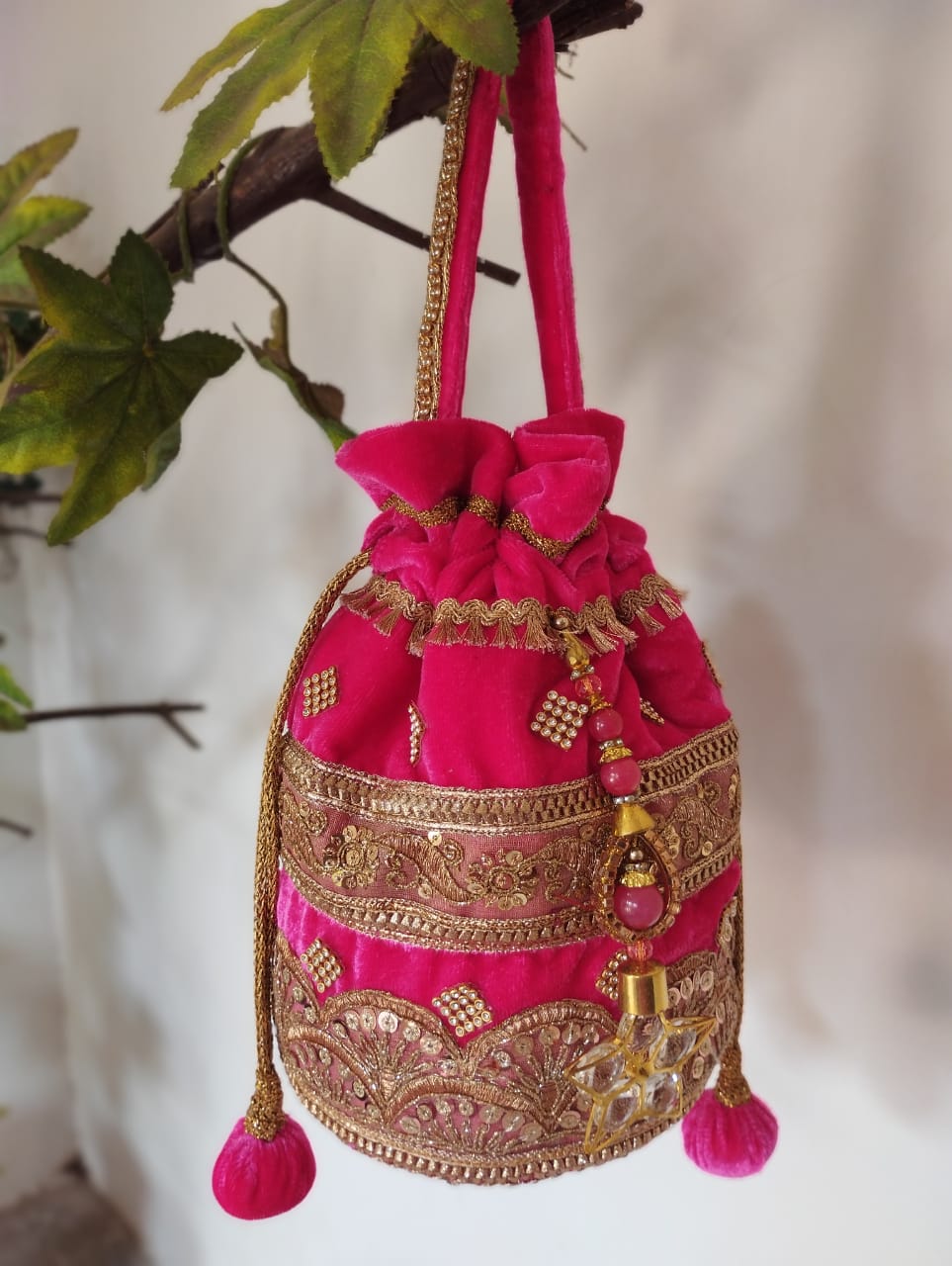Embroidered Pink Potli Bag