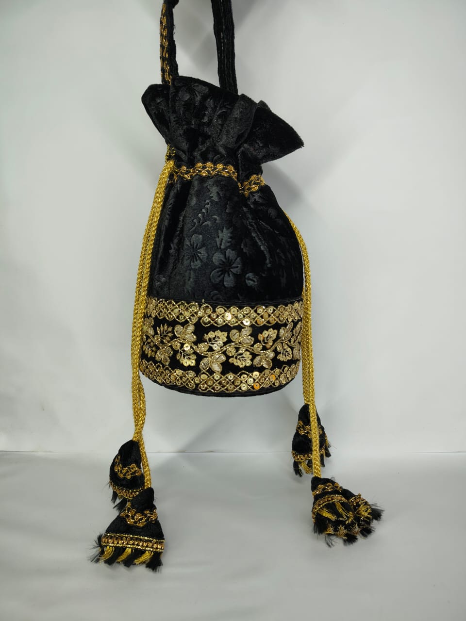 Black and Gold Embroidered Potli Bag