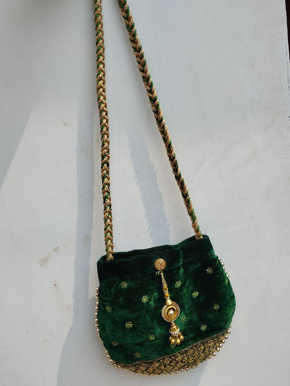 Green Velvet sling Bag