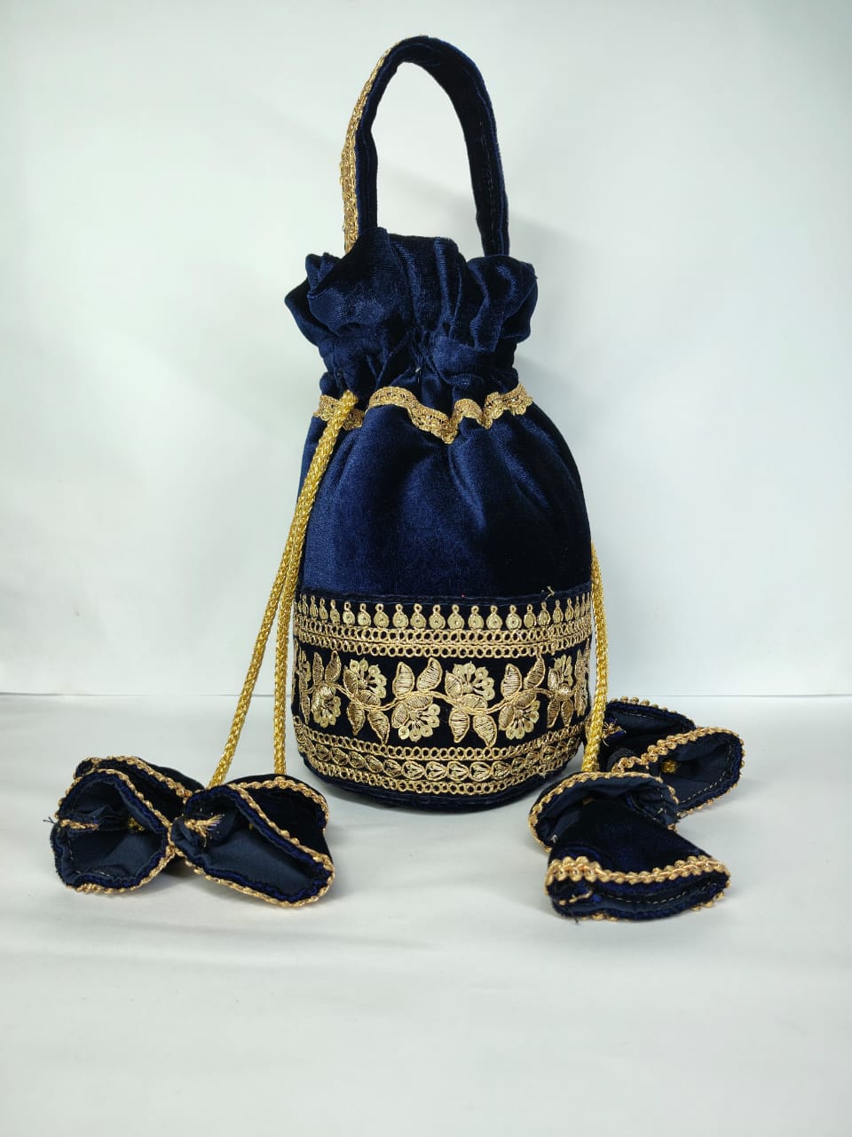 Navy Blue Velvet Potli Bag