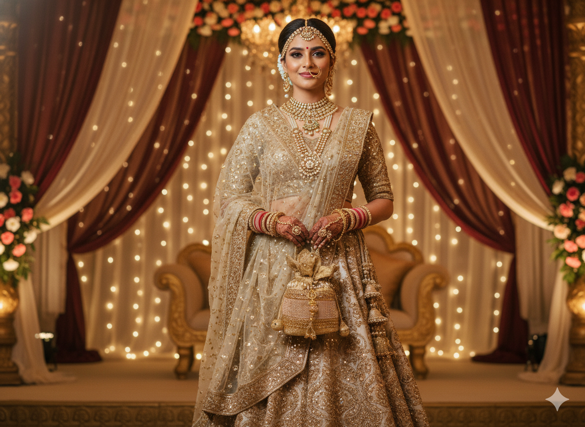 Embroidered Golden Potli Bag