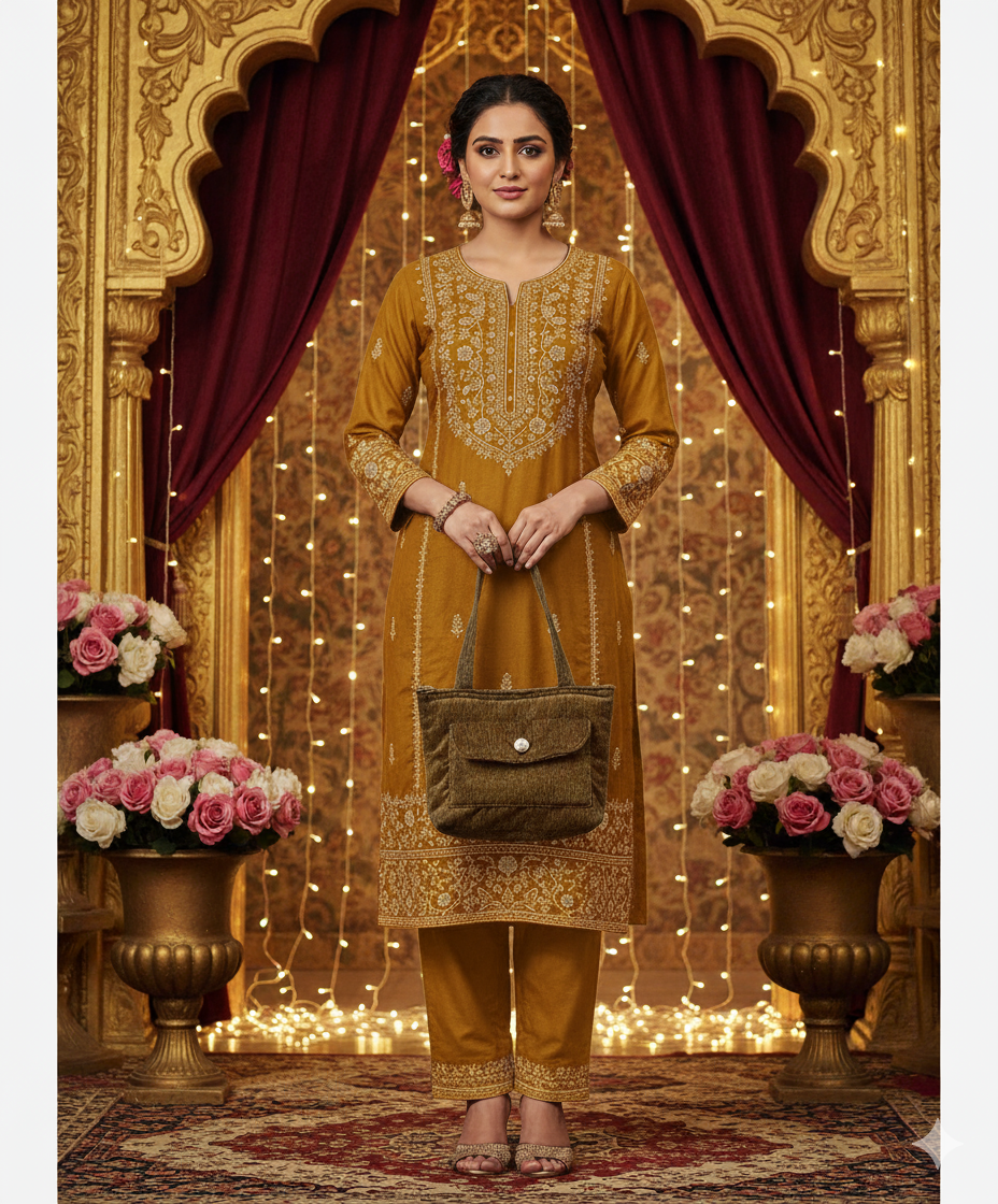 Brown Velvet Shoulder Bag