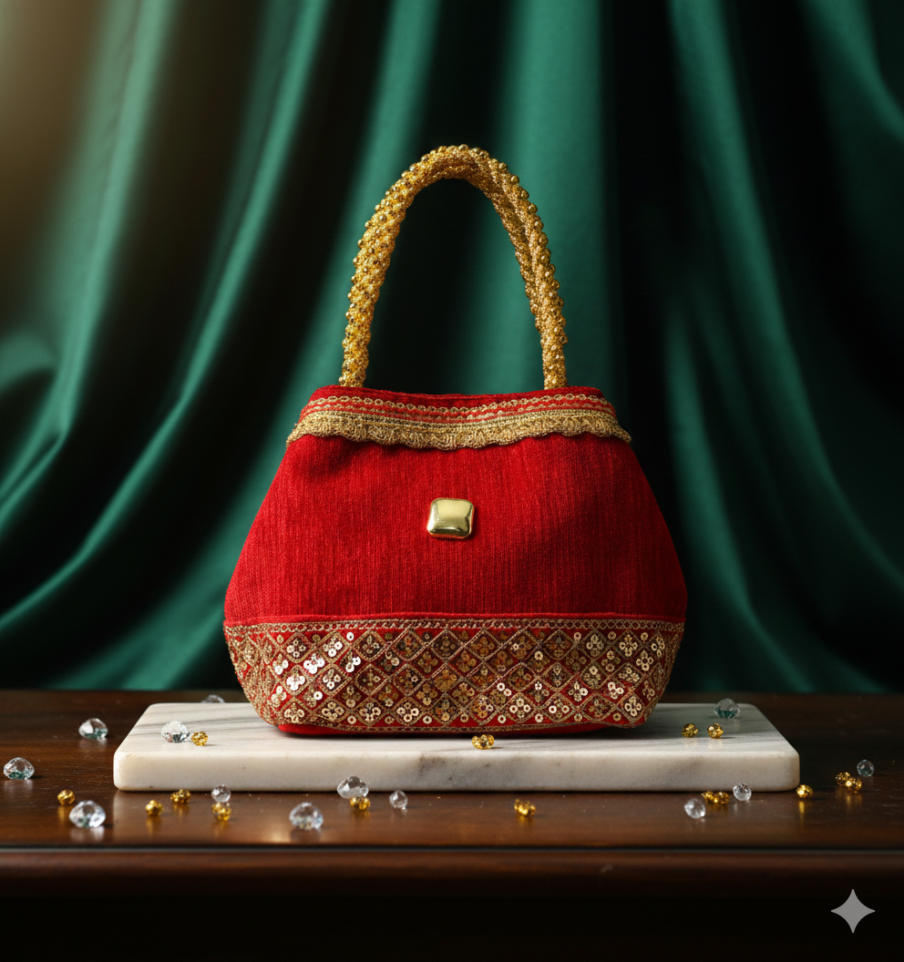 Traditional Red Embroidered Handbag