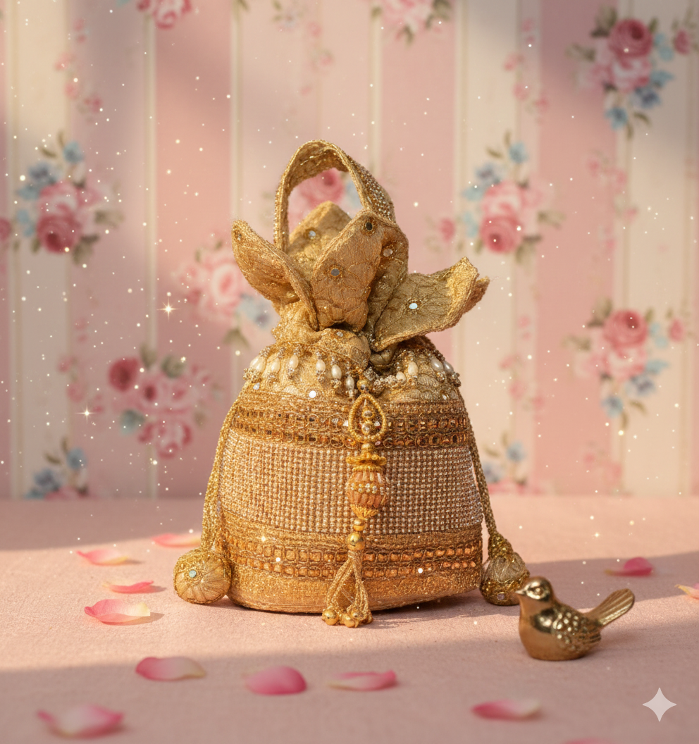 Embroidered Golden Potli Bag