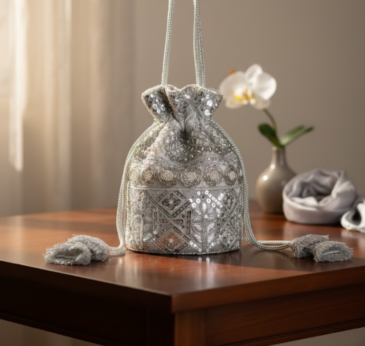 Silver Embroidered Potli Bag