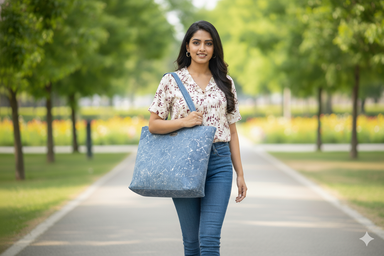 Blue Patterned Tote Bag