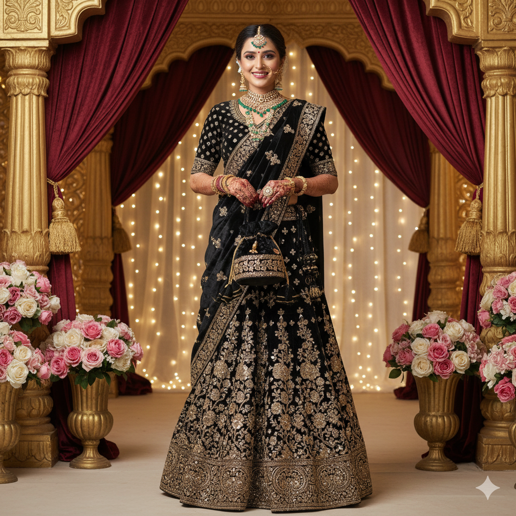 Embroidered Black Potli Bag