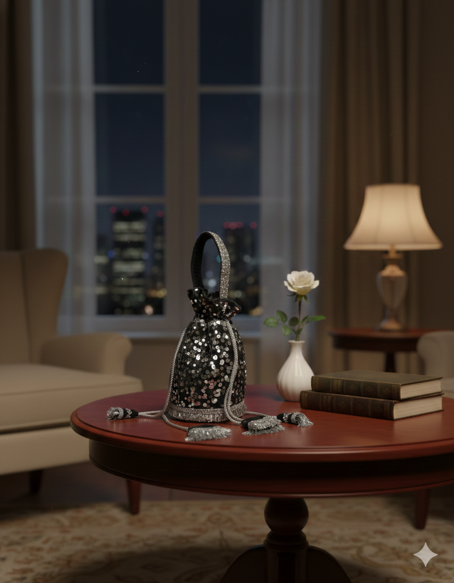 Black Sequin Potli Bag