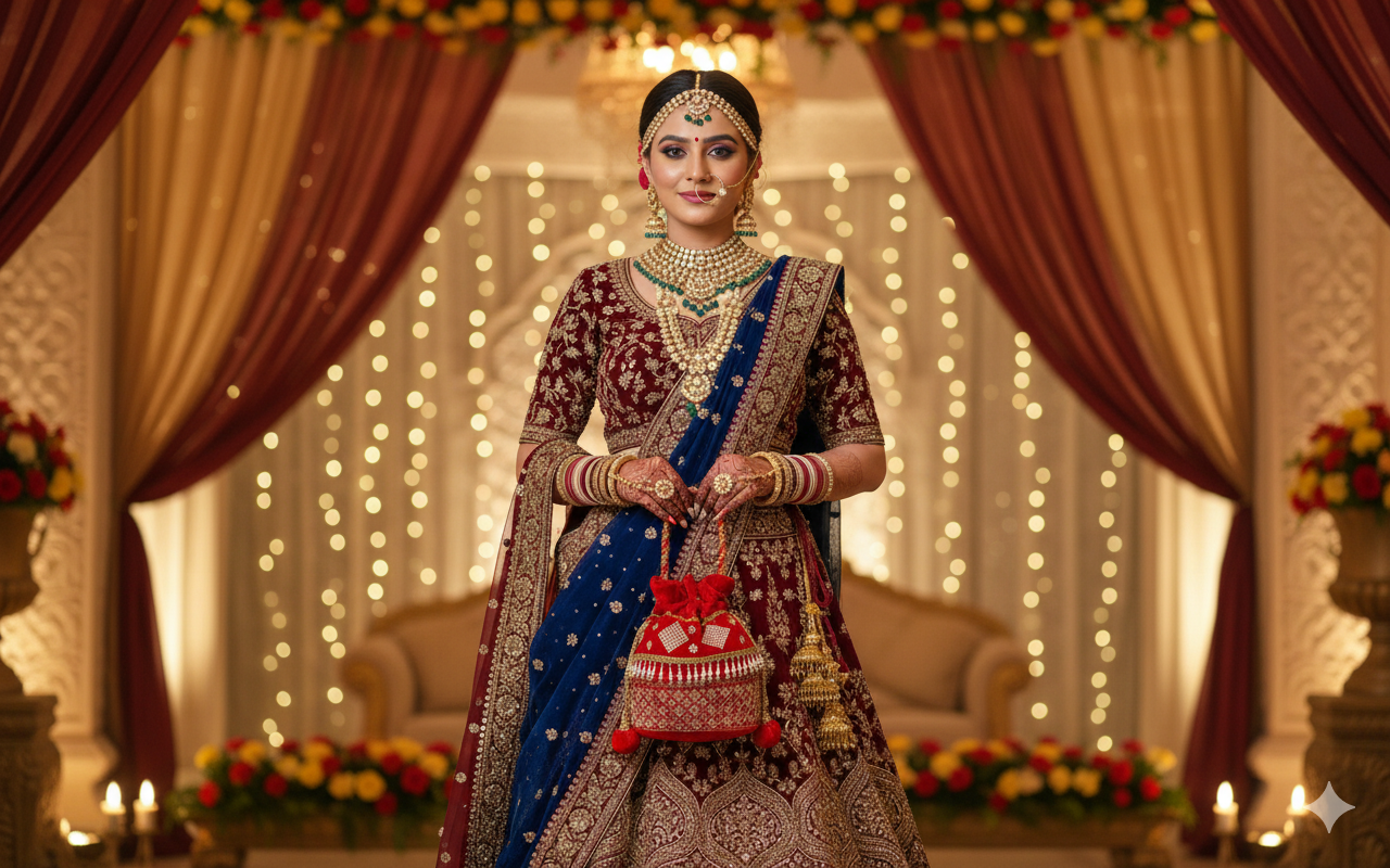 Traditional Red Embroidered Potli Bag