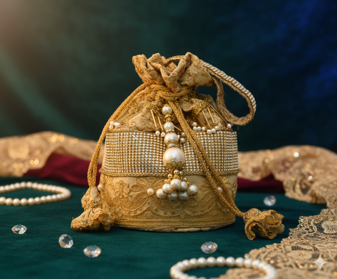 Embroidered Gold Potli Bag