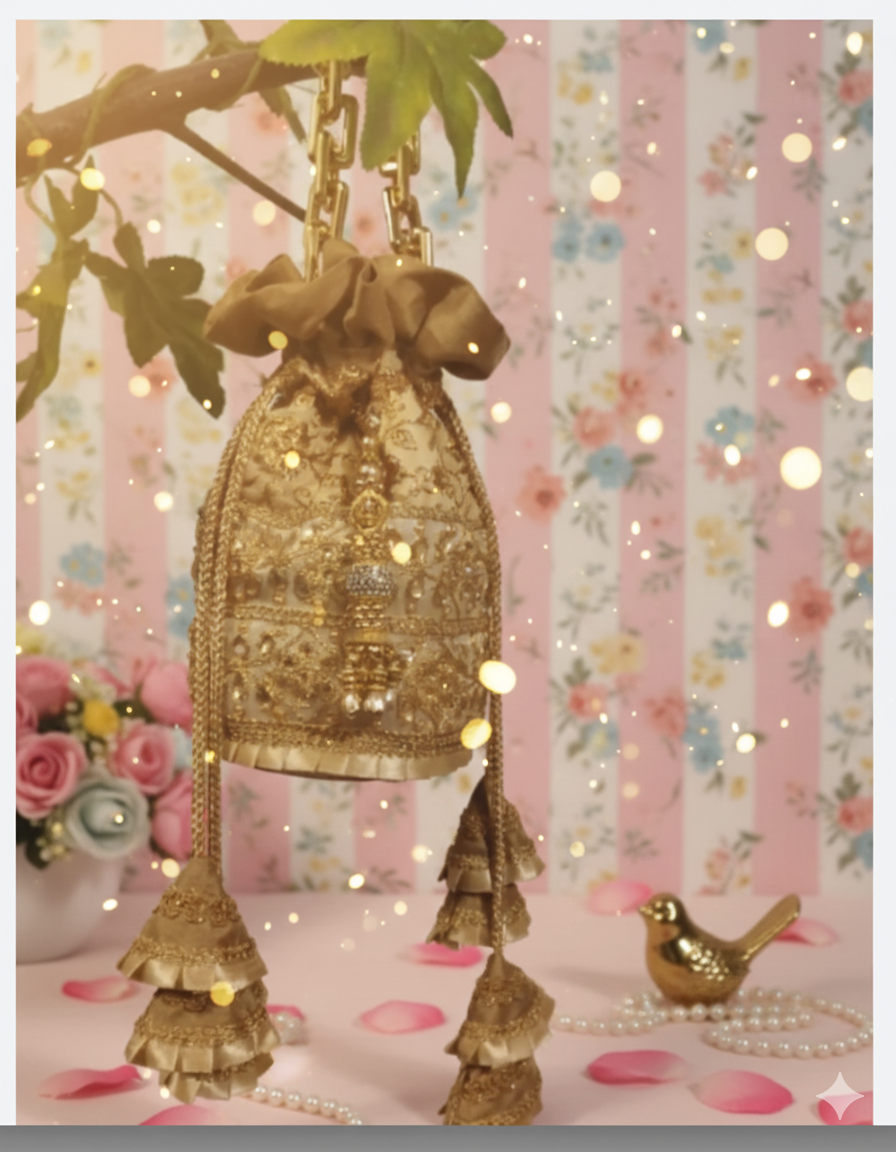 Golden Embroidered Potli Bag