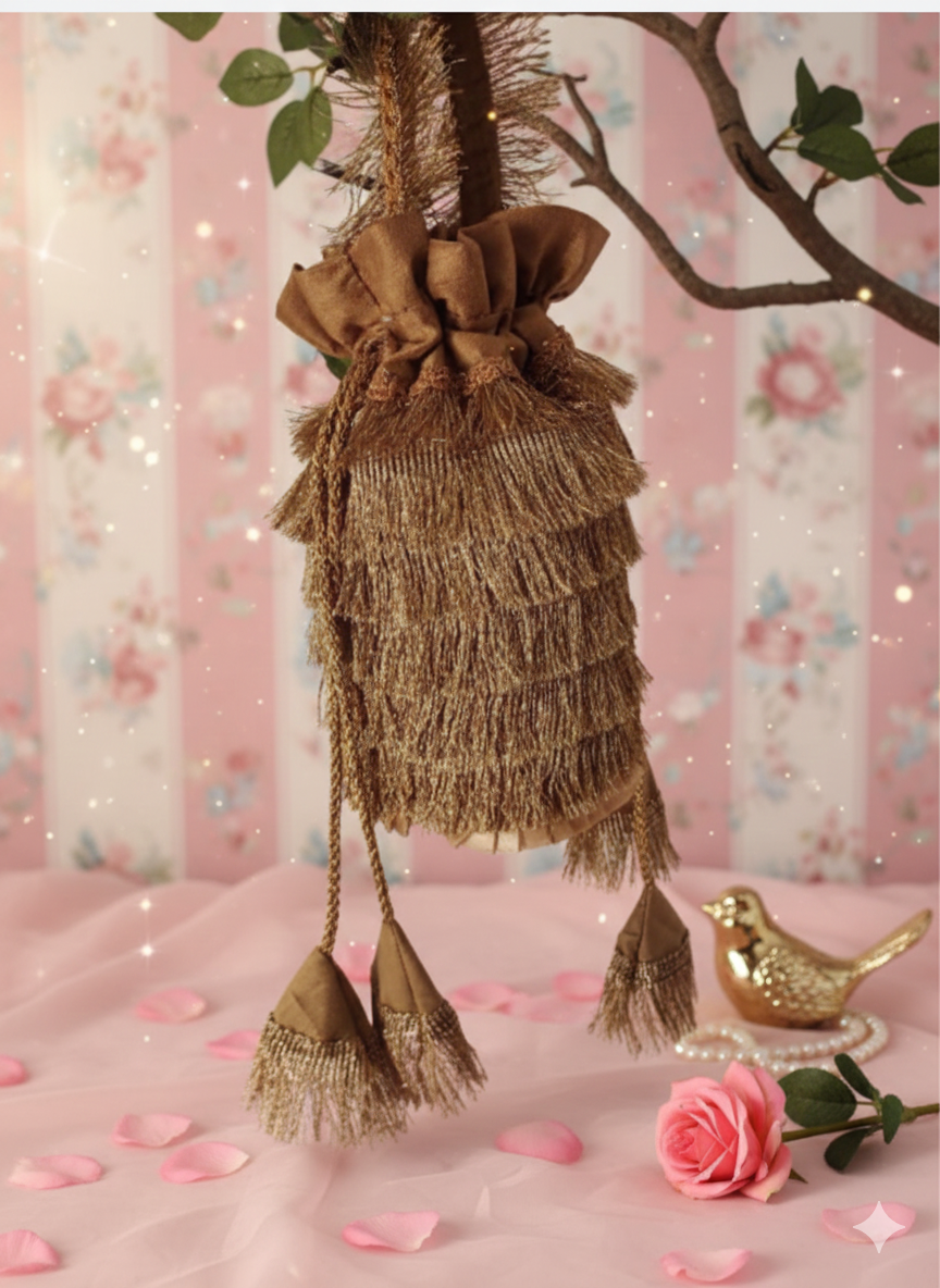 Vintage Fringe Drawstring Bag