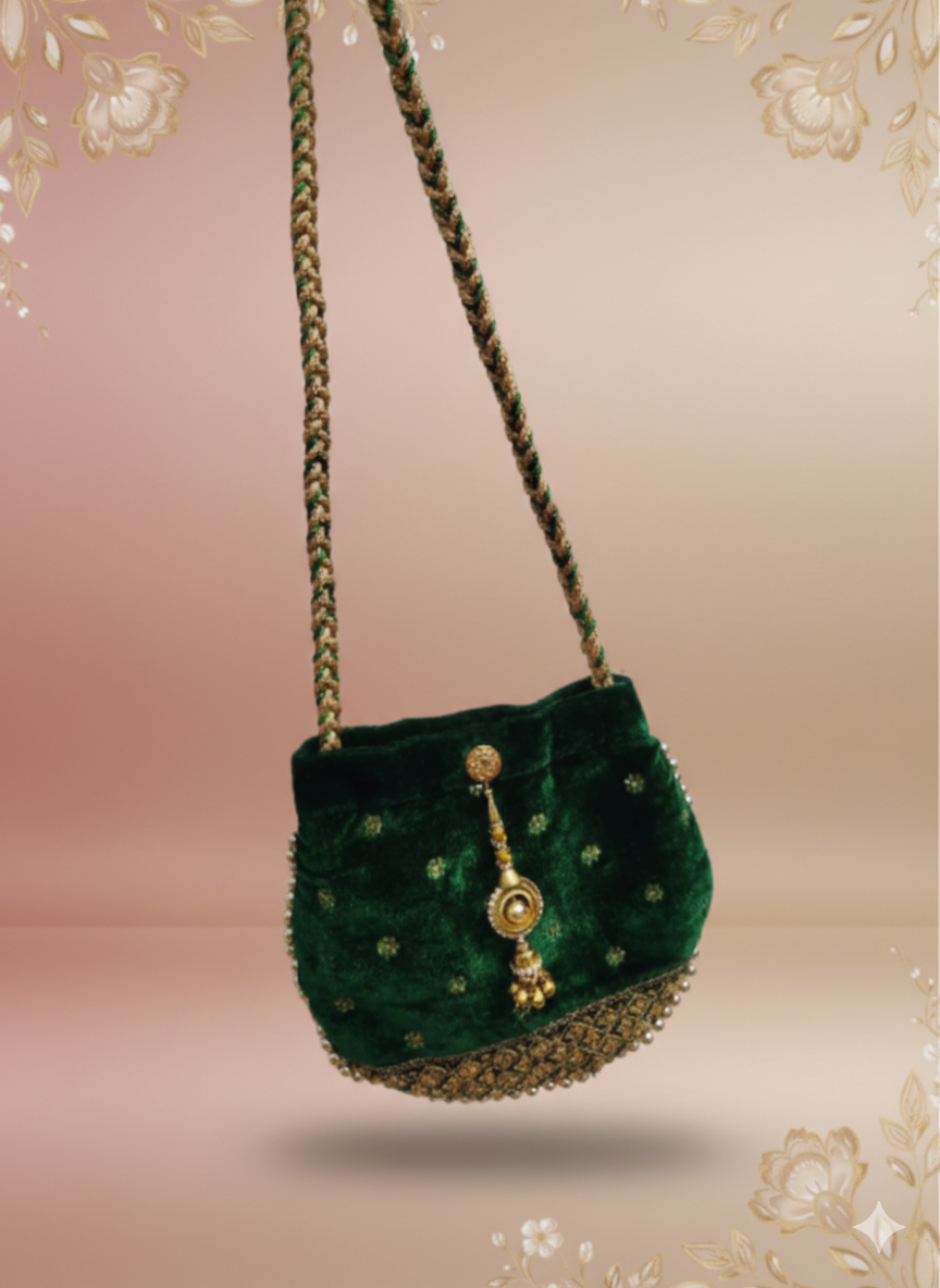 Green Velvet sling Bag