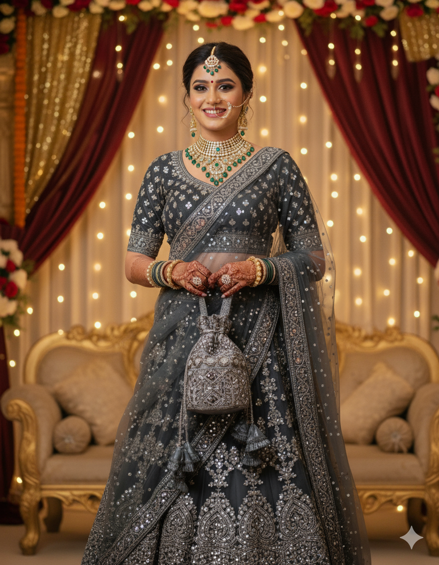 Embroidered Silver Potli Bag