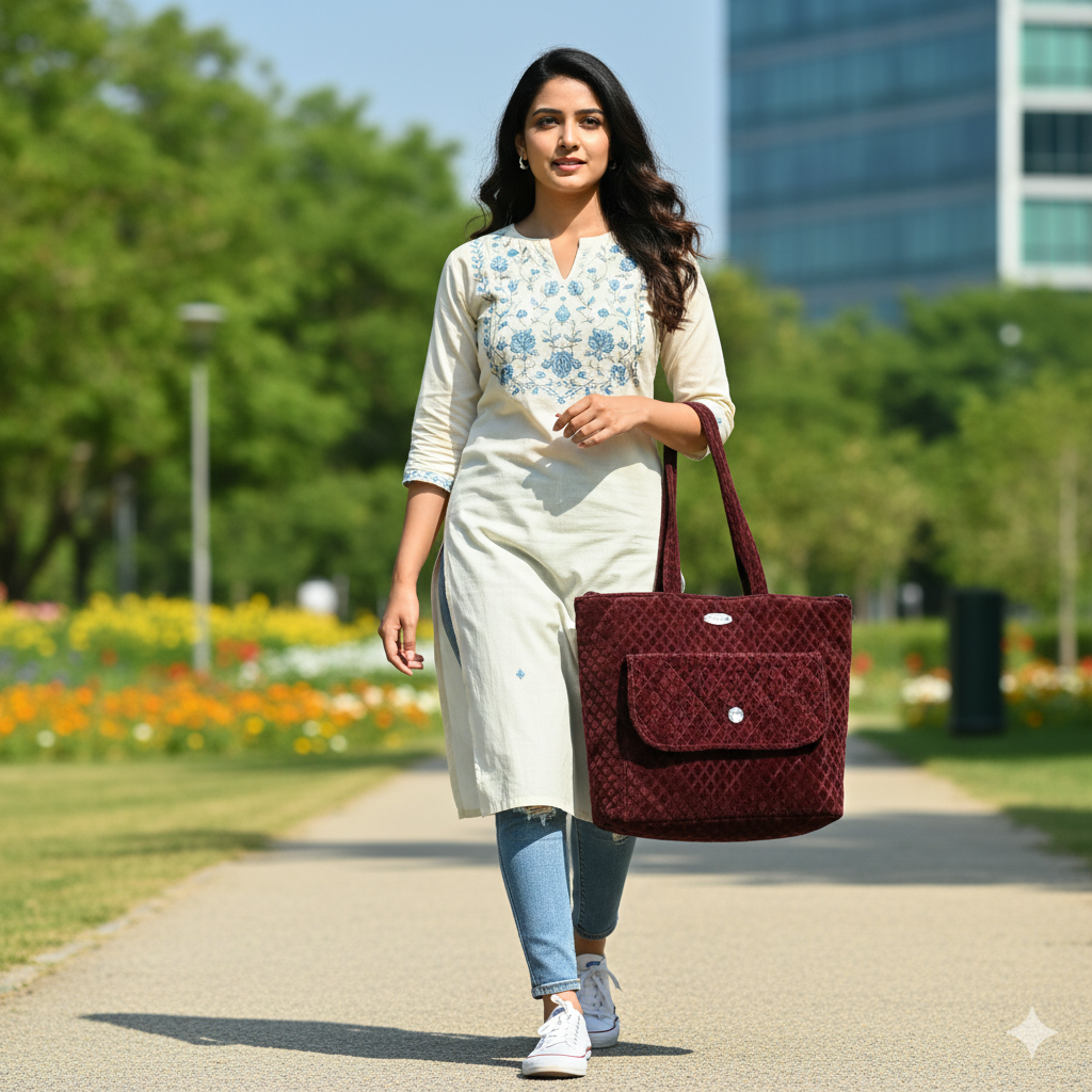 Elegant Maroon Velvet Handbag