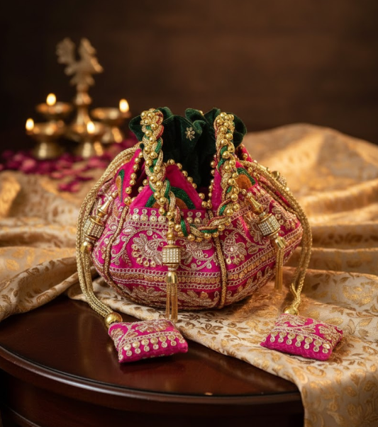 Embroidered Lotus Potli Bag