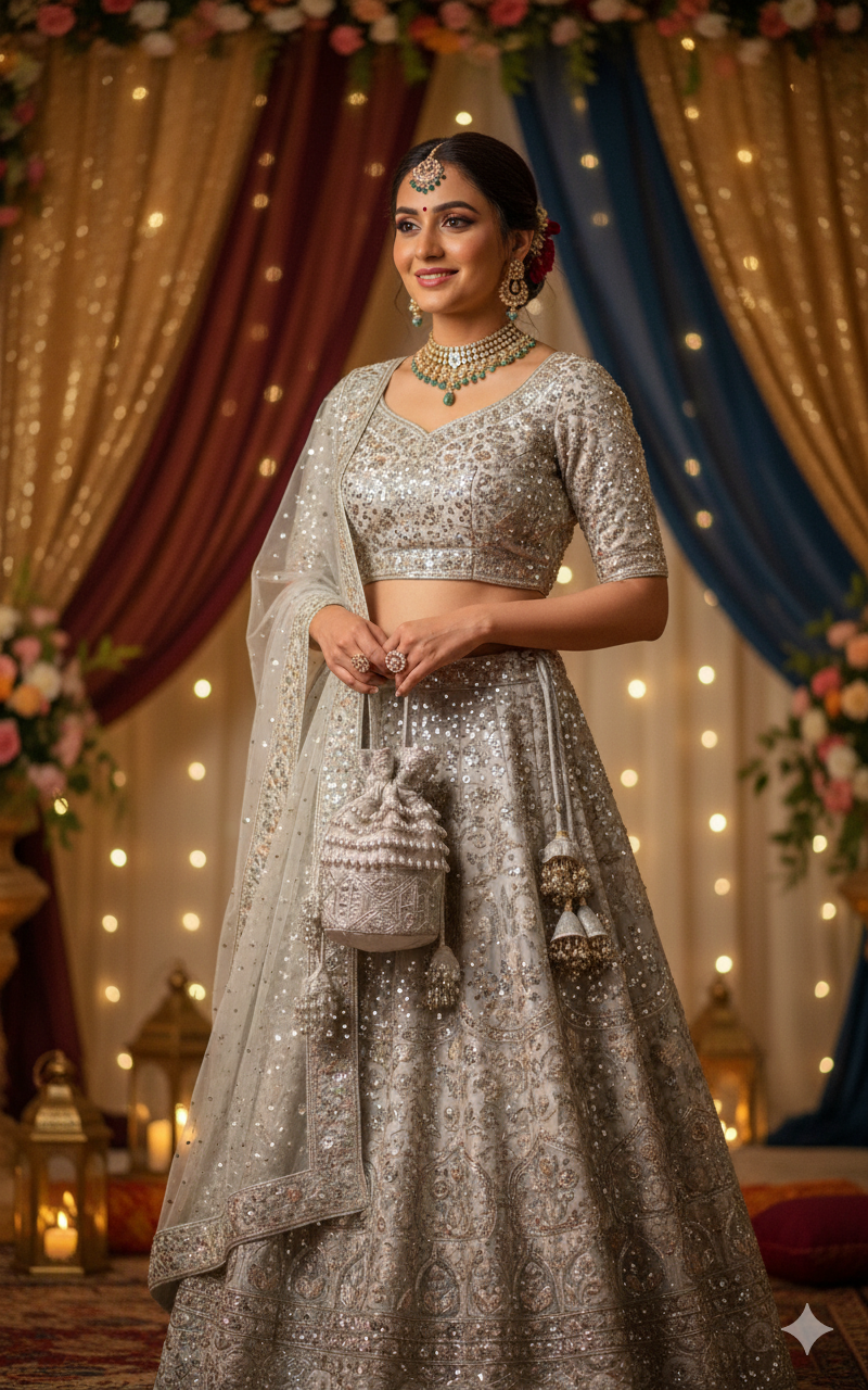 Embroidered Silver Potli Bag