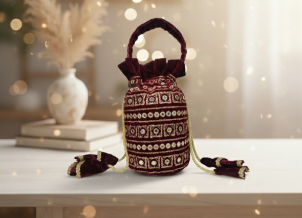 Embroidered Velvet Potli Bag